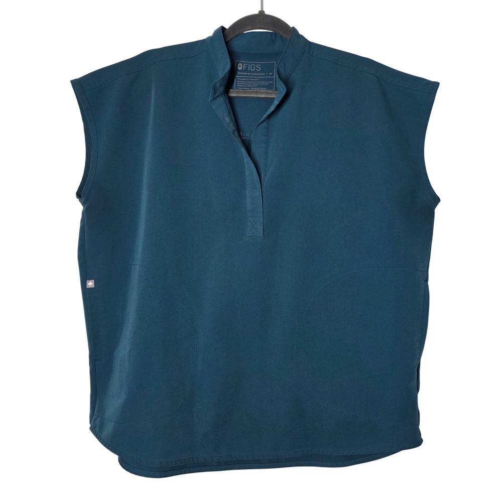 Figs Rafaela Mandarin Collar Scrub Top Medium Teal Blue WXXSW1003 Womens - Picture 2 of 9